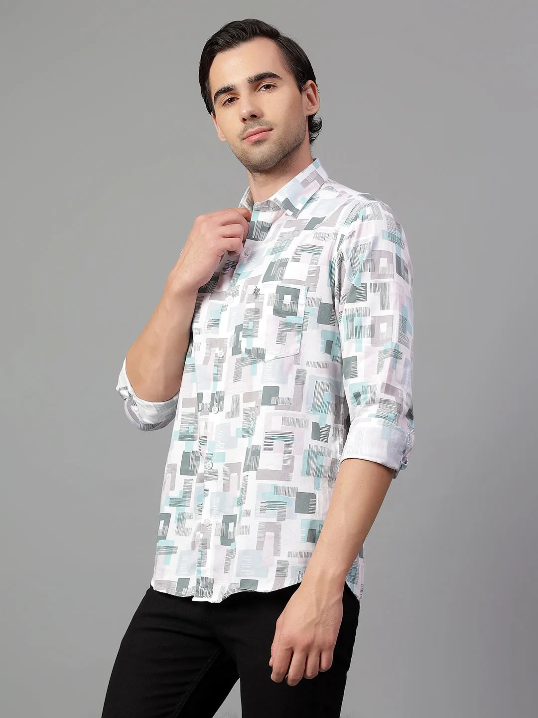 Men's White Printed Full Sleeve Casual Shirt