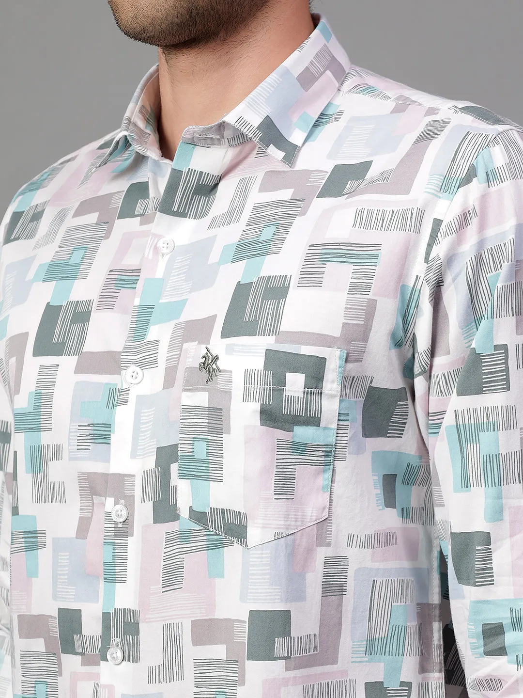 Men's White Printed Full Sleeve Casual Shirt