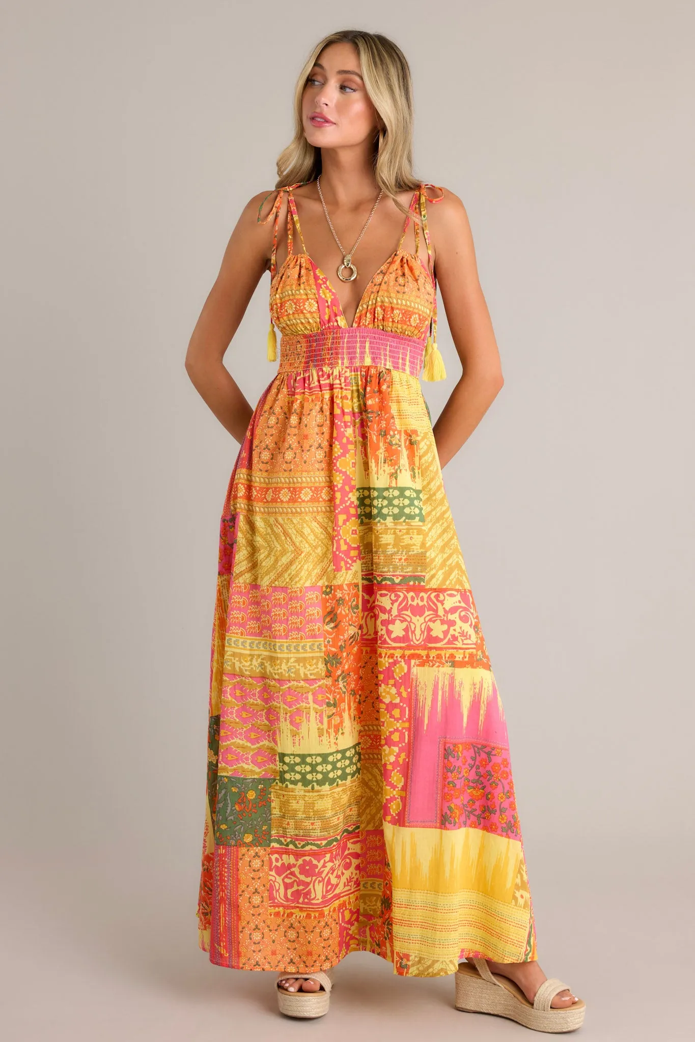 Patchwork Paradise 100% Cotton Orange Multi Maxi Dress