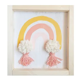 Rainbow Pom Pom Tassel Sign -| Coral 10x10