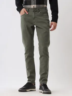 Solid Olive Tapered Jeans