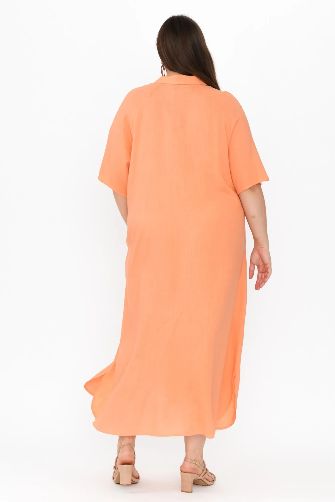 Statues Apricot Linen Blend Shirt Dress