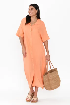 Statues Apricot Linen Blend Shirt Dress