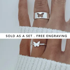 Sterling Silver Butterfly Matching Set Couple Rings