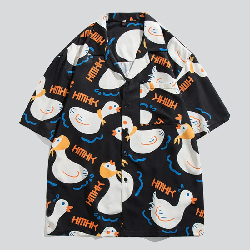 Swimming Duck Print Couples Shirts