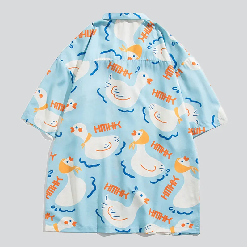 Swimming Duck Print Couples Shirts