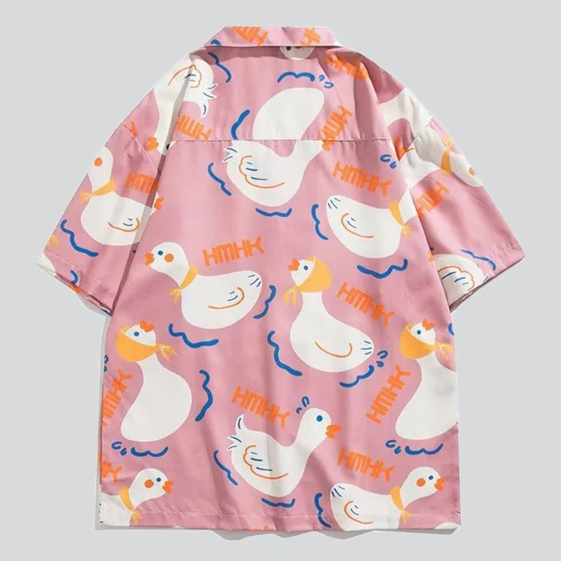 Swimming Duck Print Couples Shirts