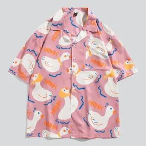 Swimming Duck Print Couples Shirts