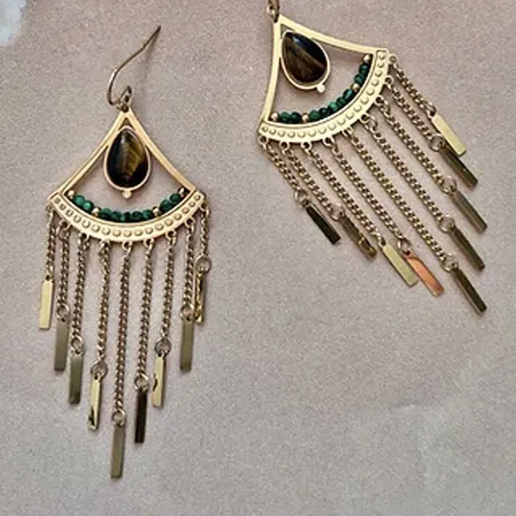 Tiger's Eye Fan Earrings